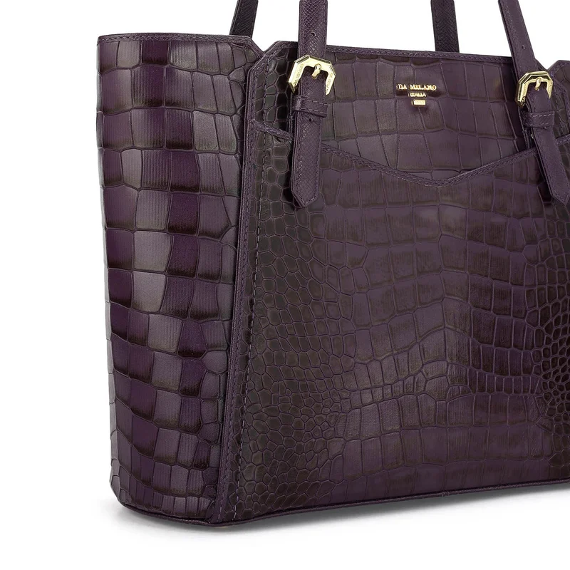 Da Milano Grapevine Medium Croco Leather Tote - Grapevine for Women | Best Price UAE